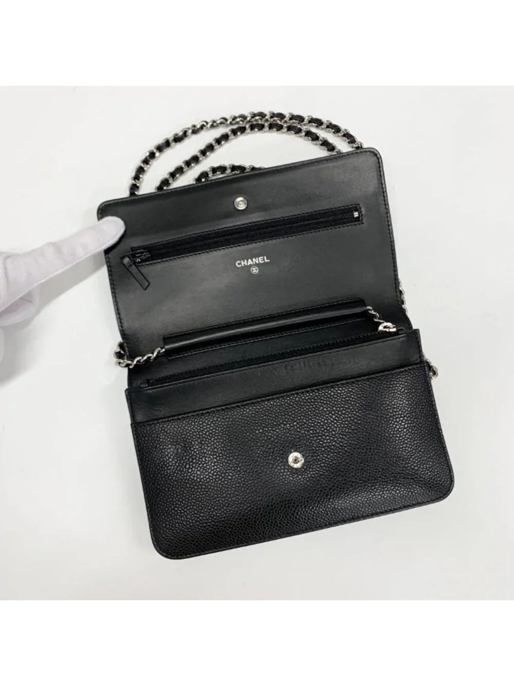Chanel Caviar Leather CC Logo Shoulder Bag Chain Wallet